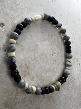 Petra Bracelet - Picasso Jasper / Black Agate + White Pearl + Navajo Bench Pearl 925