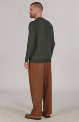 Lightweight Cotton Linen Blend Jumper - Dark Olive