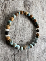 Petra Bracelet - Picture Jasper / Larimar / Turquoise Sea Sediment Jasper / Bronzite / Topaz / Blue Argentinian Calcite
