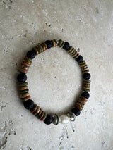 Petra Bracelet - Unakite / Lava Stone + Navajo Bench Pearl 925 + White Pearl