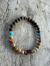 Petra Bracelet - Bronzite / Sea Sediment Jasper / Larimar / Hessonite Garnet