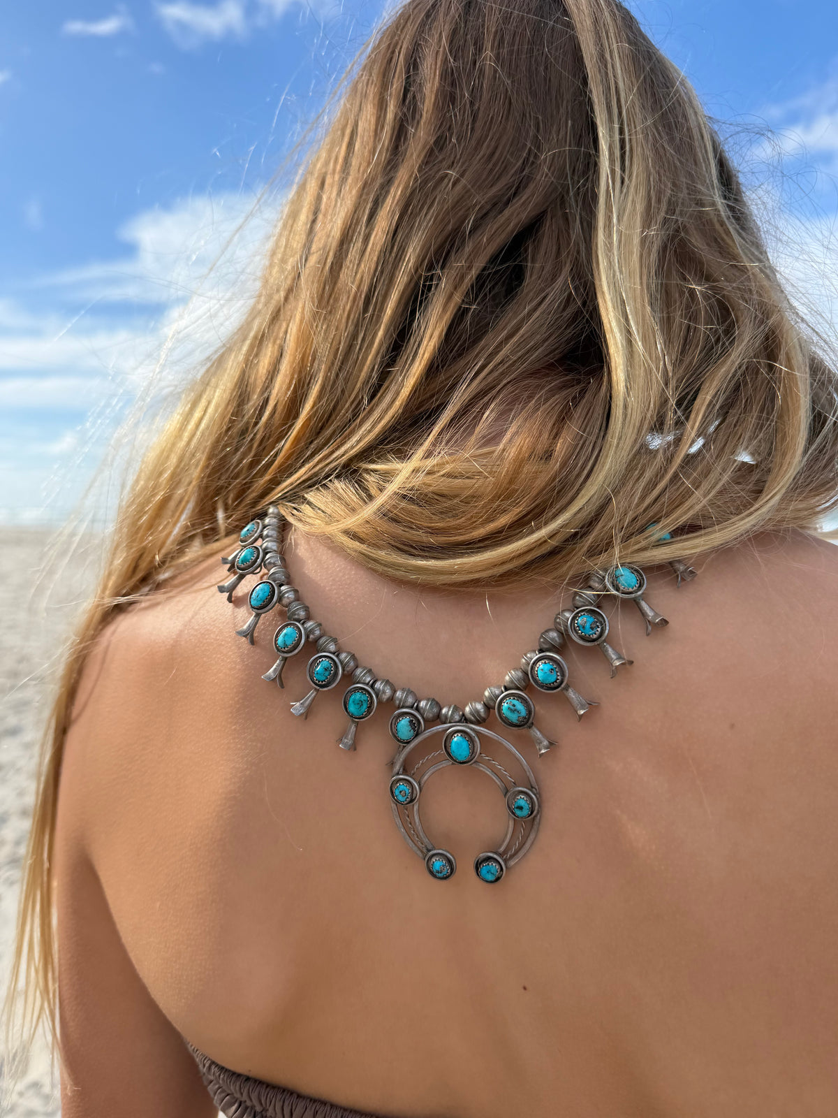 Handmade Vintage Navajo Squash Blossom Necklace