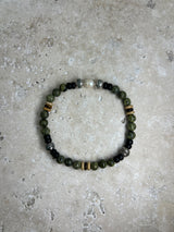 Petra Bracelet - Serpentine / Picture Japer / Tigers Eye + Navajo Bench Pearl 925 + White Pearl