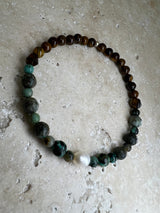 Petra Bracelet - African Turquoise / Tiger's Eye + White Pearl