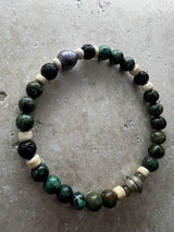 Petra Bracelet - African Turquoise / Lava Stone + Black Pearl + Navajo Bench Pearl 925