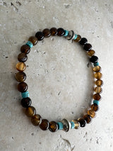 Petra Bracelet - Brown Agate / Turquoise + Navajo Bench Pearl 925
