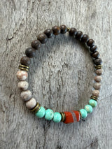 Petra Bracelet - Bronzite / Maifanite / Peruvian Turquoise / Red Jasper