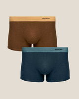 2 X BOXER BRIEF IN ORGANIC COTTON RIB - INDIGO & BROWN/CAMEL