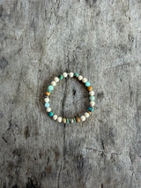 Petra Bracelet - Fossil / Amazonite / African Turquoise / Picture Jasper + Navajo Bench Pearl 925