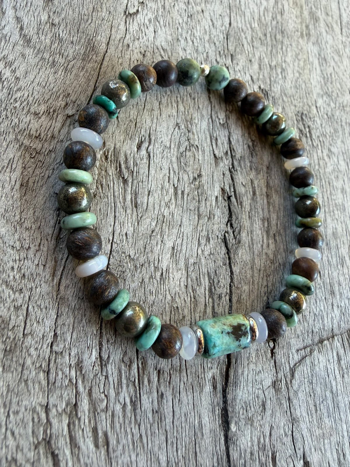 Petra Bracelet - Bronzite / Pyrite / African Turquoise / Grey Agate