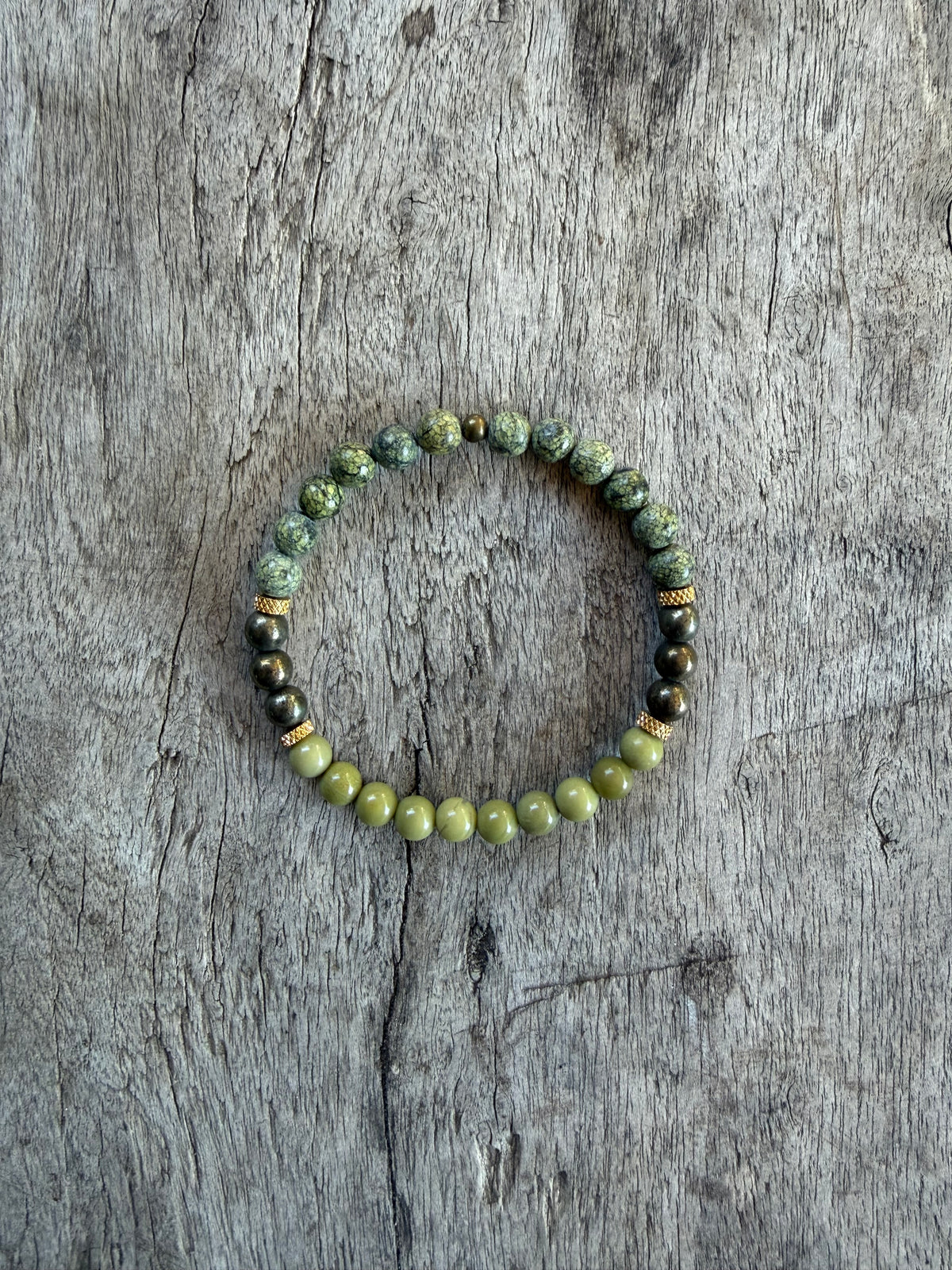 Petra Bracelet - Serpentine / Avocado Jasper / Pyrite