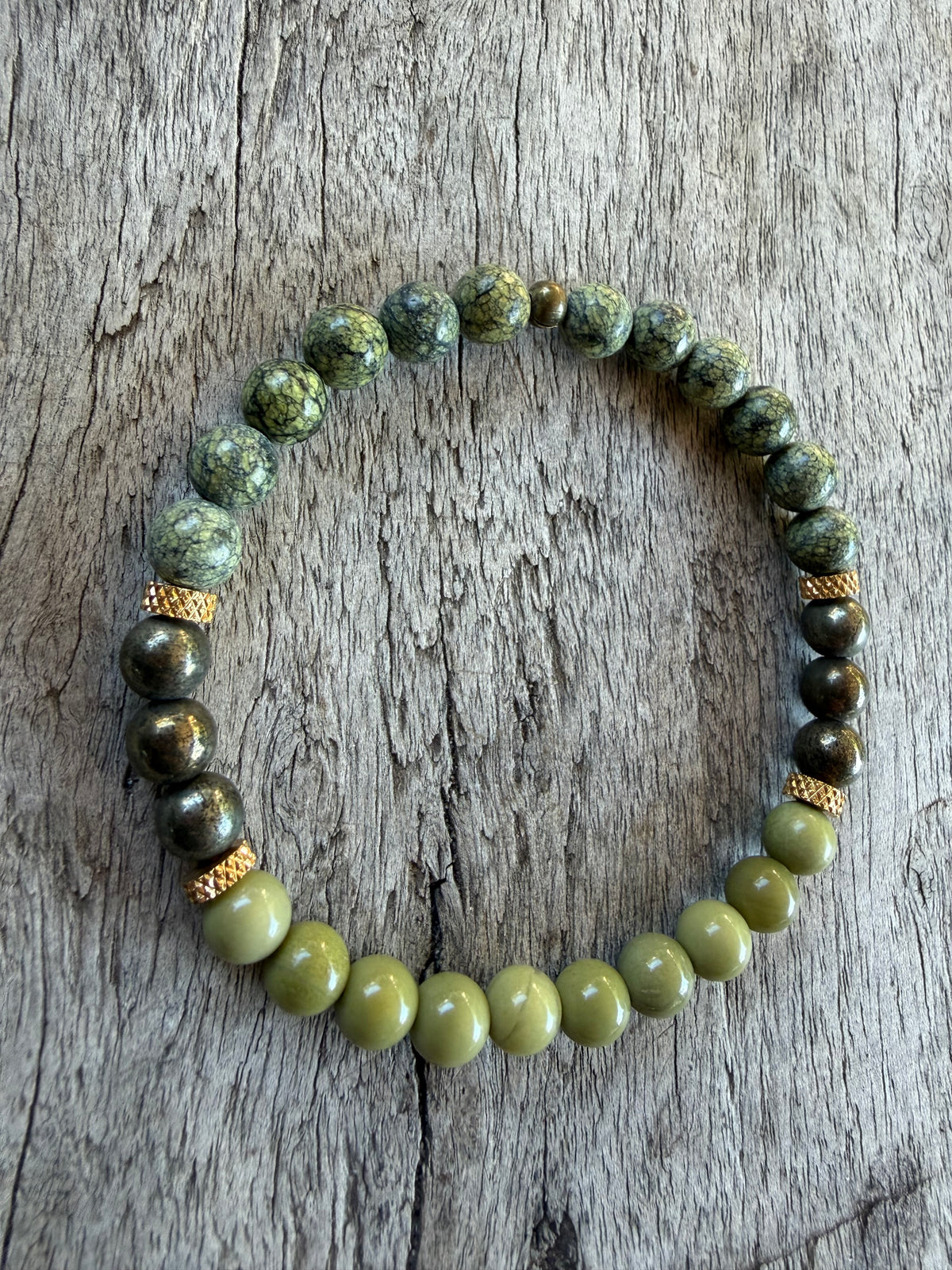 Petra Bracelet - Serpentine / Avocado Jasper / Pyrite
