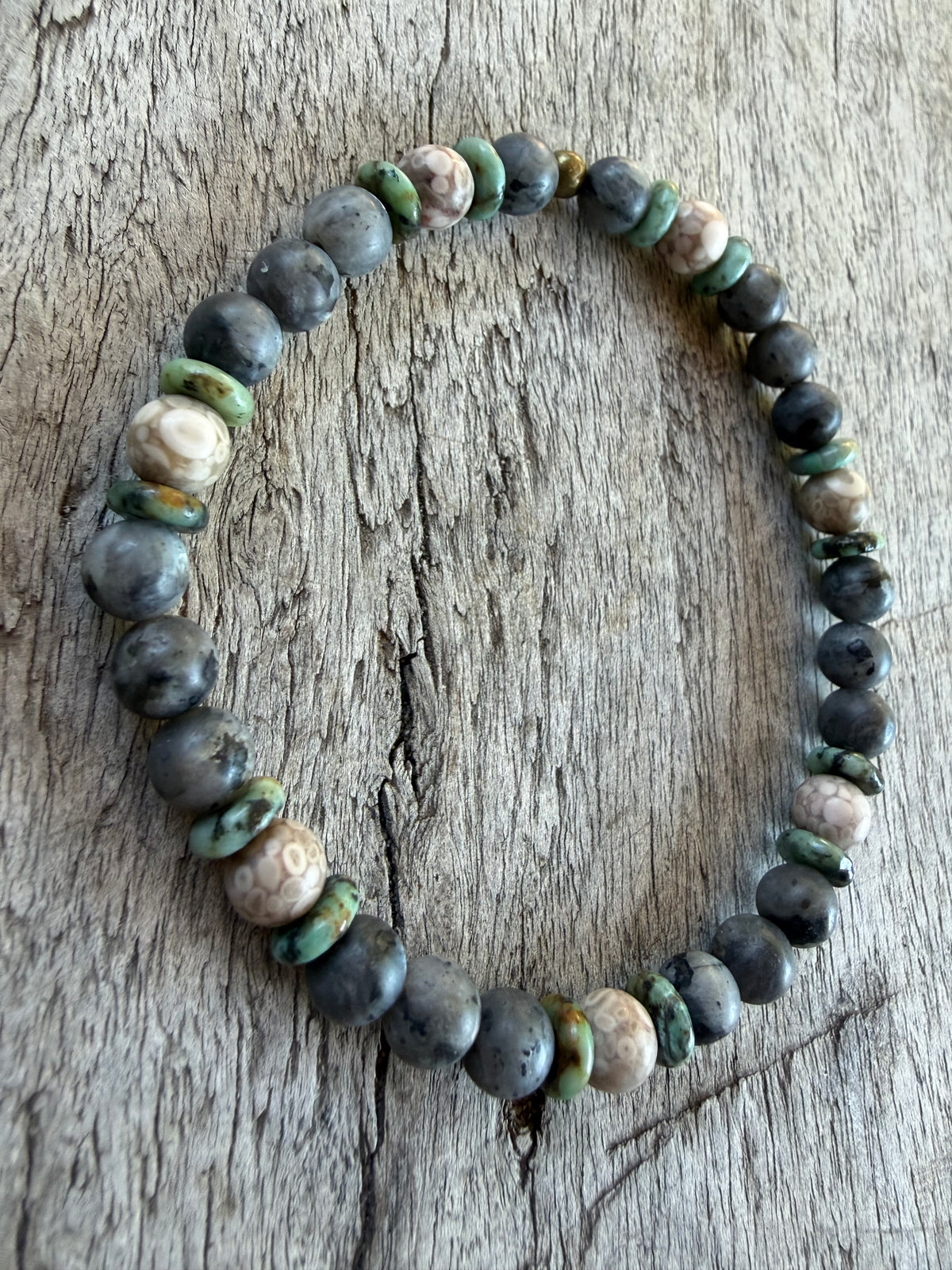 Petra Bracelet - Larvikite / Maifanite / African Turquoise