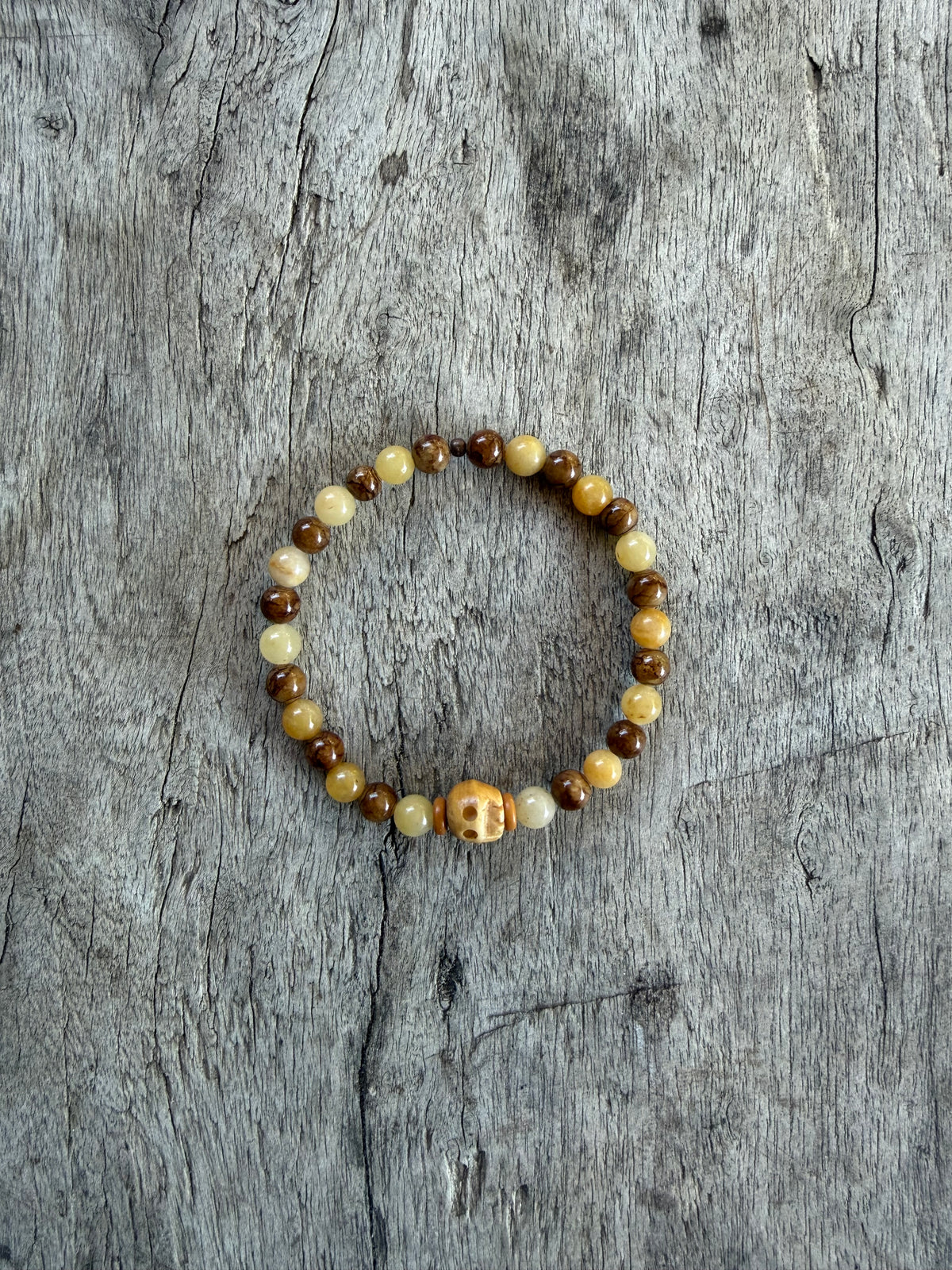 Petra Bracelet - Yellow Topaz / Brown Persian Jade / Olive Walnut + Ox Bone