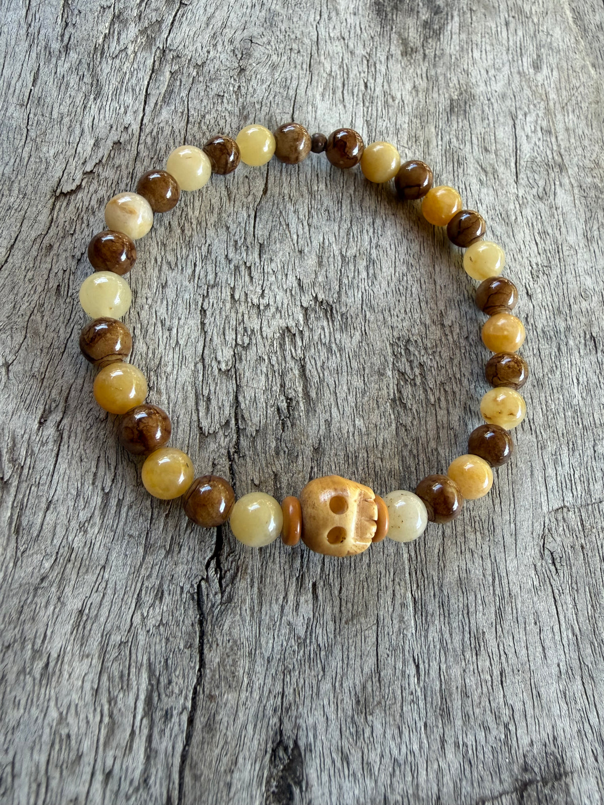 Petra Bracelet - Yellow Topaz / Brown Persian Jade / Olive Walnut + Ox Bone