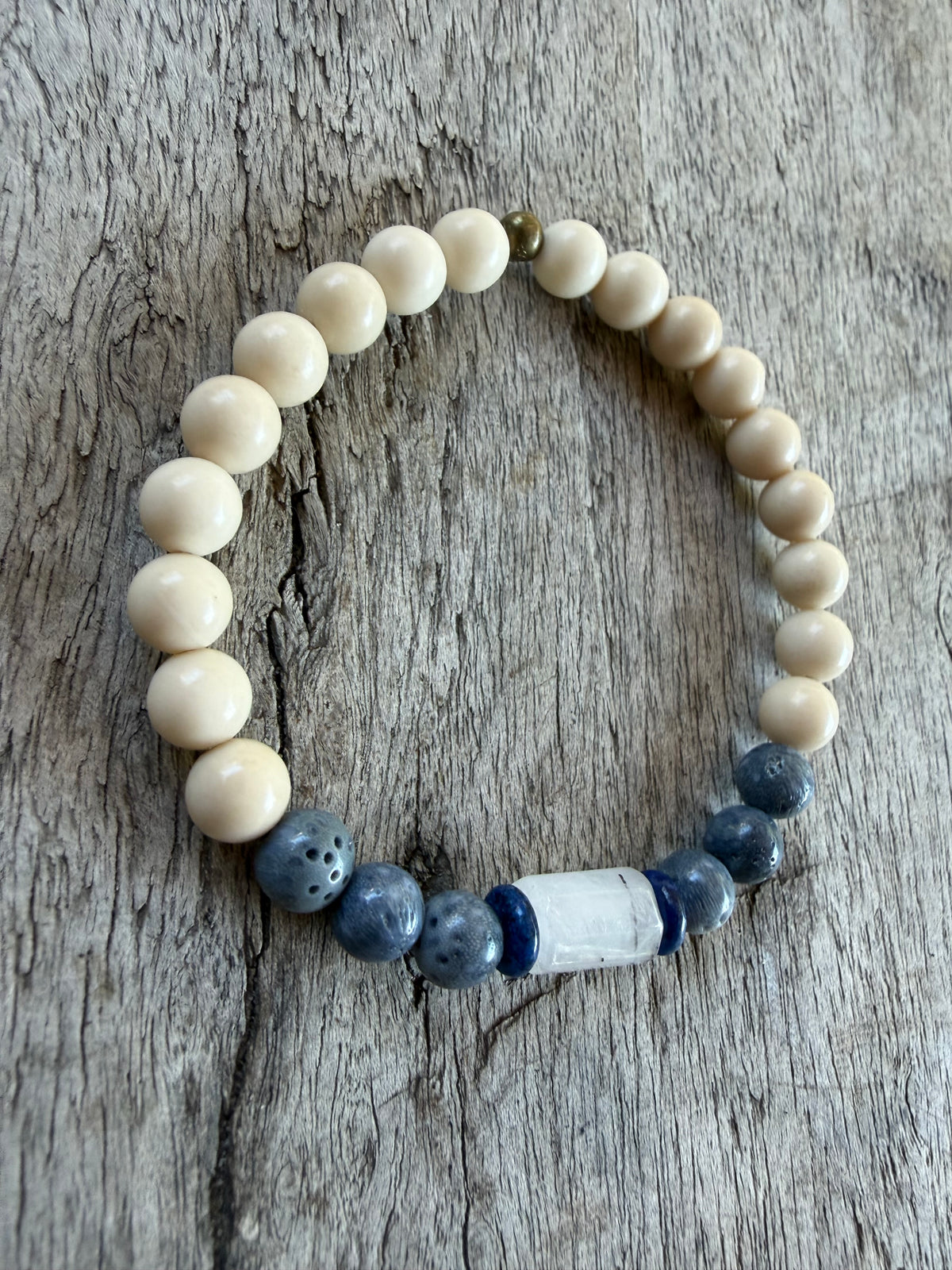 Petra Bracelet - Fossil / Blue Coral / Lapis Lazuli / Black Rutilated Quartz