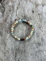 Petra Bracelet - Blue Argentinian Calcite / Picture Jasper / Amazonite / Hessonite Garnet