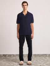 RINO CHAIN STITCH KNIT POLO - NAVY