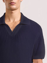 RINO CHAIN STITCH KNIT POLO - NAVY