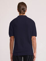 RINO CHAIN STITCH KNIT POLO - NAVY