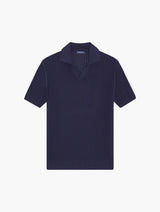 RINO CHAIN STITCH KNIT POLO - NAVY