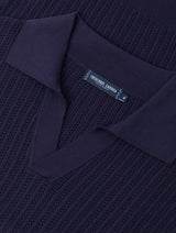 RINO CHAIN STITCH KNIT POLO - NAVY