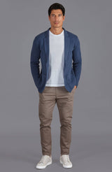 Midweight Cotton Deconstructed Knitted Blazer - Blue Melange