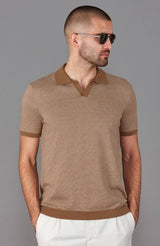 Honeycomb Buttonless Polo Shirt - Camel