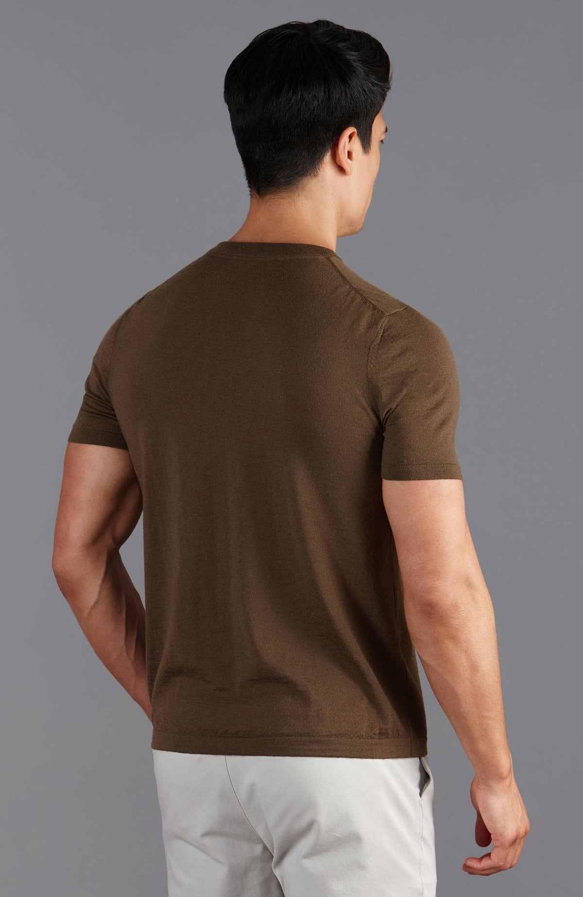 Superfine Merino Wool Knitted T-Shirt - Khaki