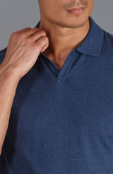 Ultra Fine Cotton Buttonless Polo Shirt - Blue Melange