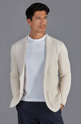 Midweight Cotton Deconstructed Knitted Blazer - Ecru