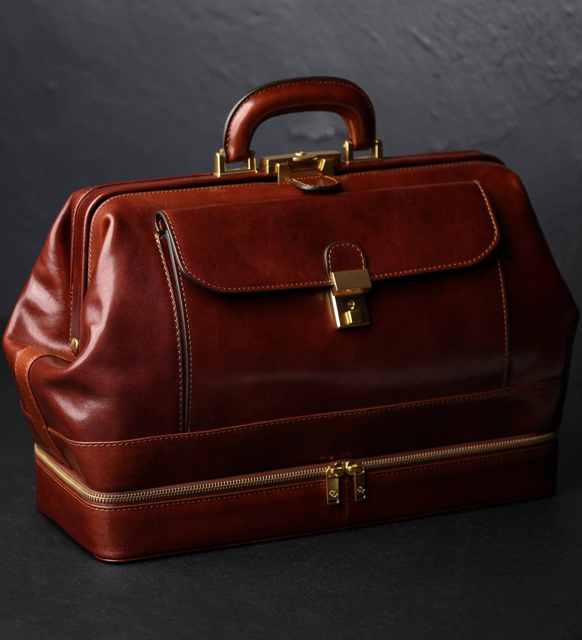 Large Italian Leather Doctor Bag - Brown