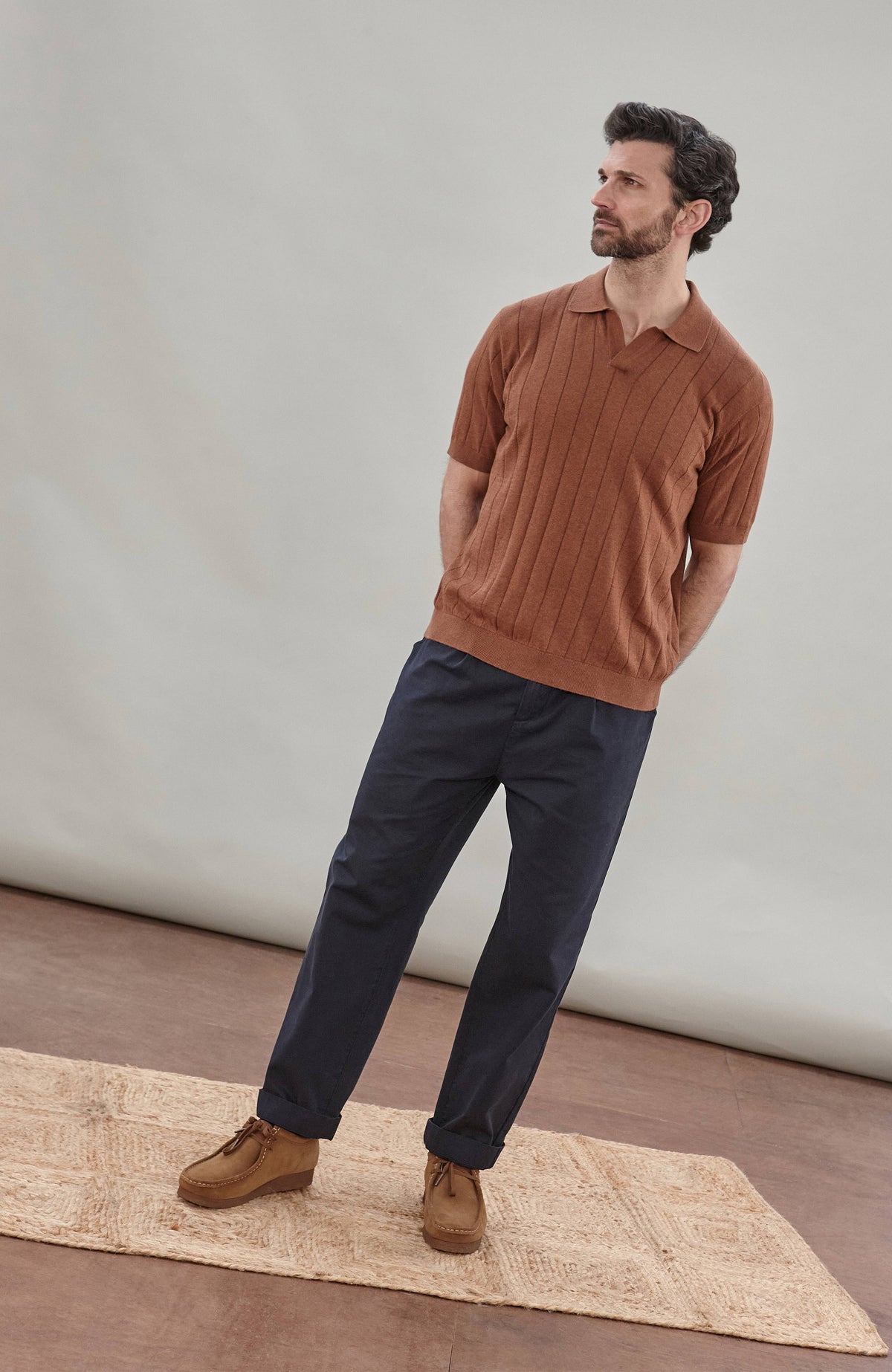 Mens Ultra Fine Cotton Knit Buttonless Polo - Russet