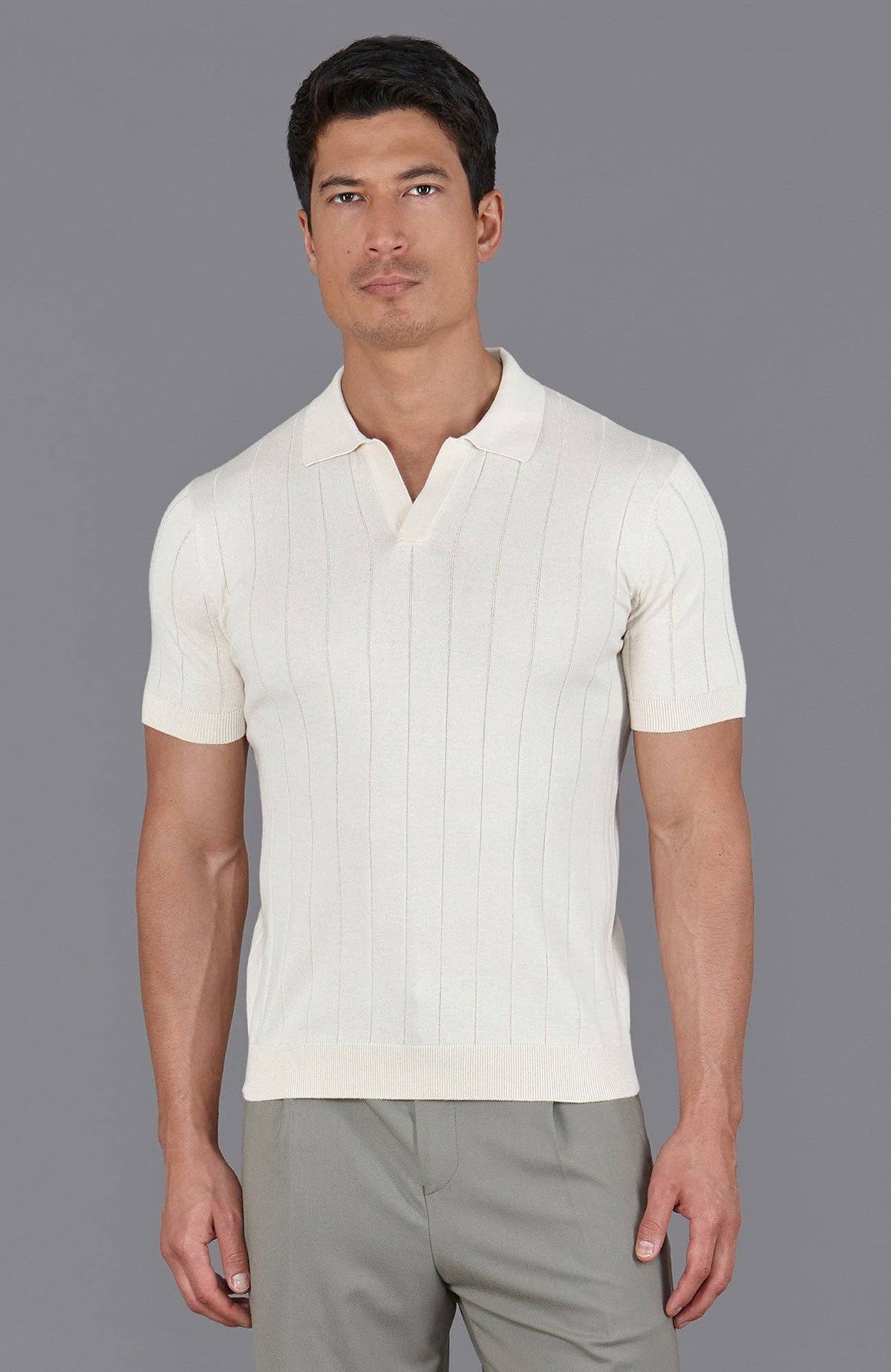 Ultra Fine Cotton Buttonless Polo Shirt - Ecru