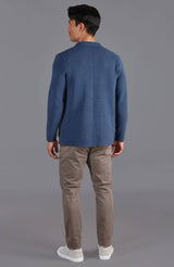 Midweight Cotton Deconstructed Knitted Blazer - Blue Melange