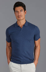 Ultra Fine Cotton Buttonless Polo Shirt - Blue Melange