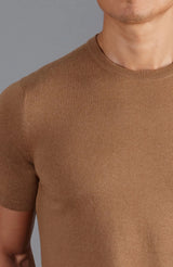 Ultra Fine Cotton Knitted T-Shirt - Camel
