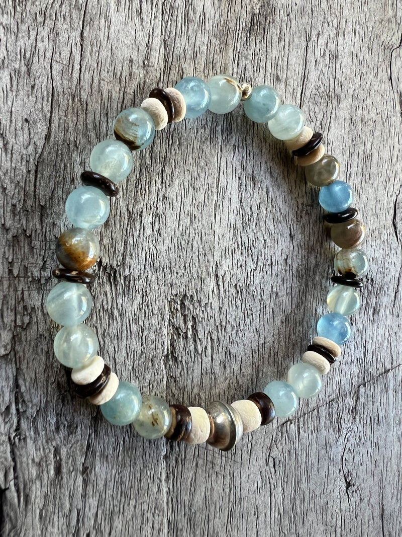 Petra Bracelet - Blue Argentinian Calcite + Navajo Bench Pearl 925