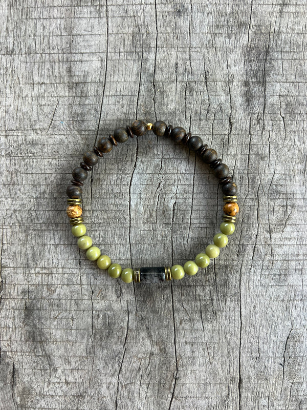 Petra Bracelet - Avocado Jasper / Bronzite / Tourmaline Quartz