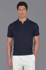 Ultra Fine Cotton Buttonless Polo Shirt - Navy