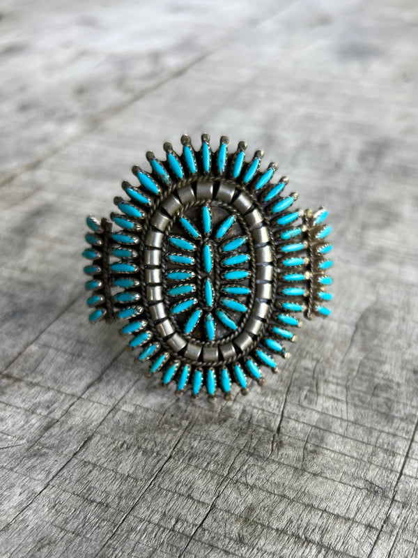 Signed Vintage Zuni Turquoise Cluster Cuff Bracelet