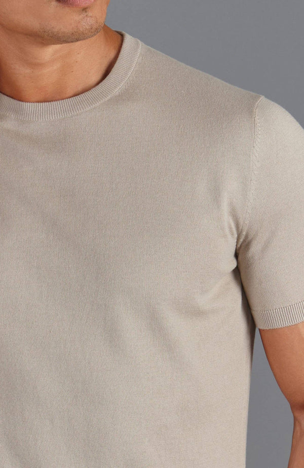 Ultra Fine Cotton Knitted T-Shirt - Camel