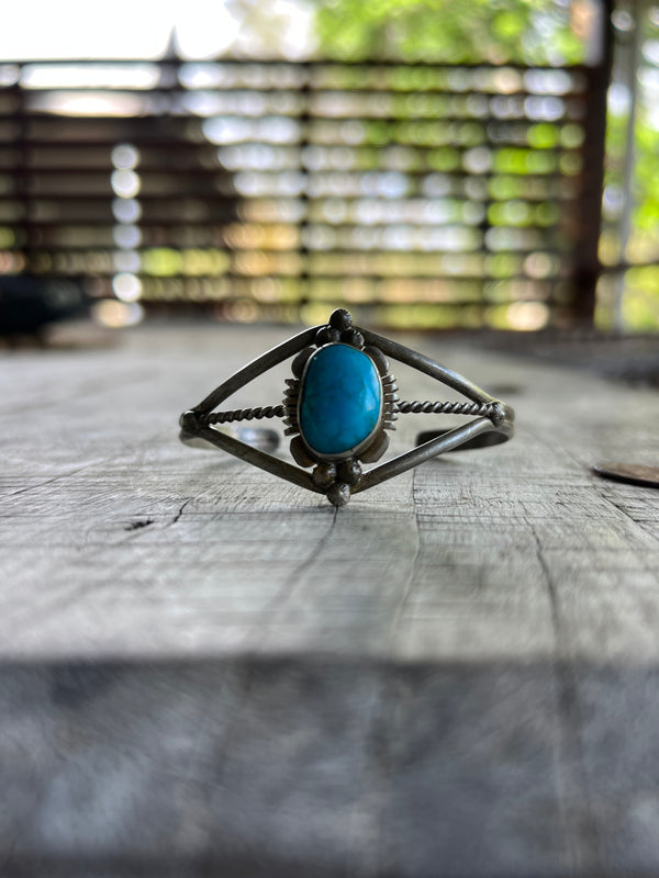 Signed Handmade Vintage Navajo Sleeping Beauty Turquoise Cuff