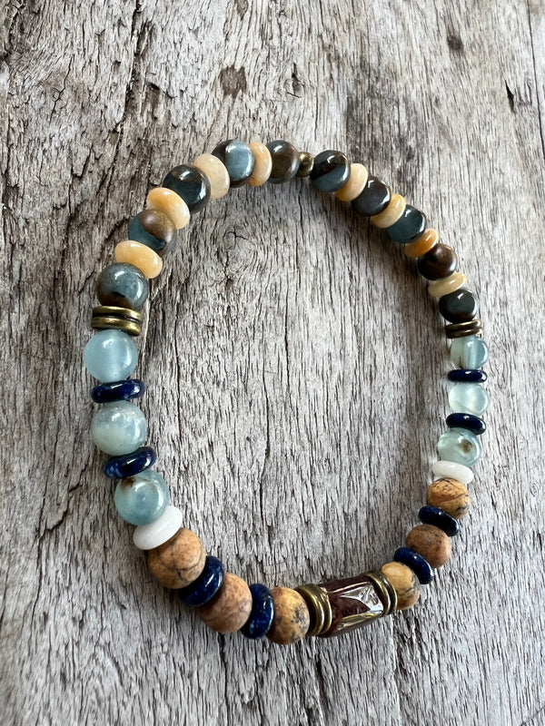 Petra Bracelet - Picture Jasper / Bronzite / Topaz / Yellow Pietersite / Hessonite Garnet