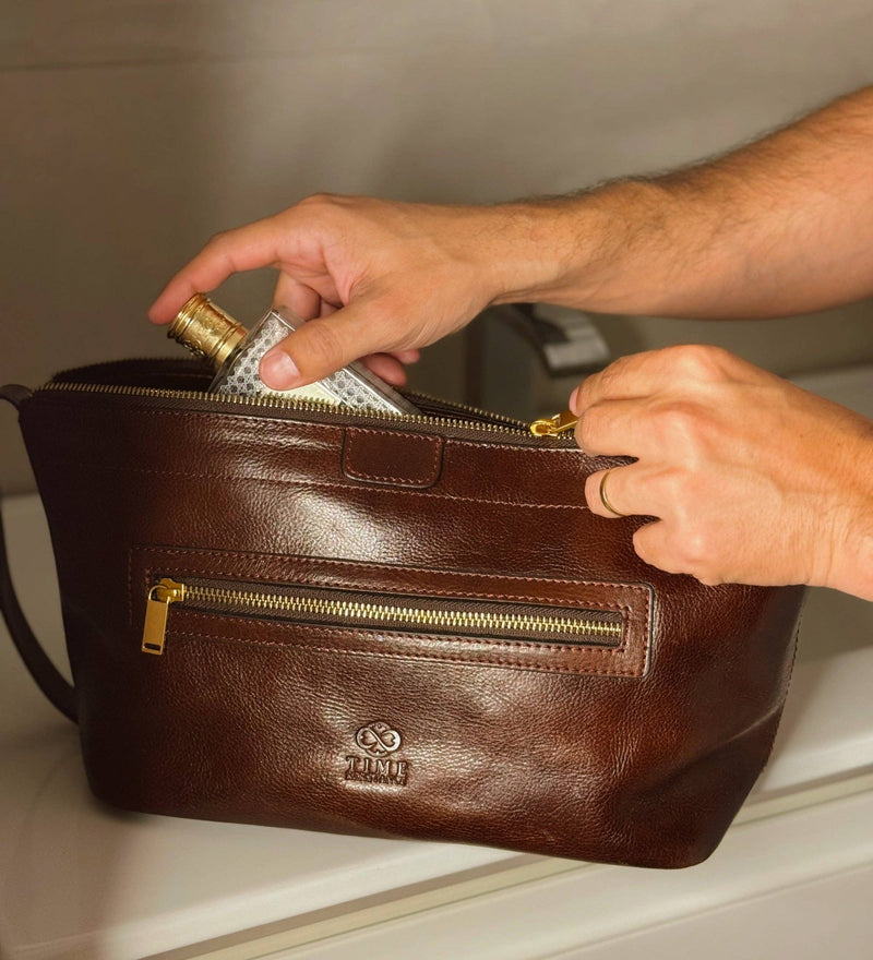 Leather Toiletries Bag - Mahogany