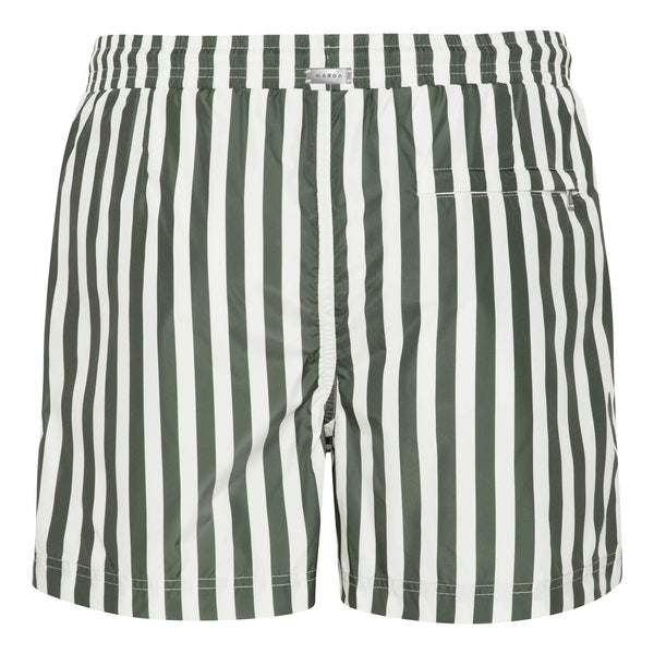 Green Striped Mid-Length Swim Shorts