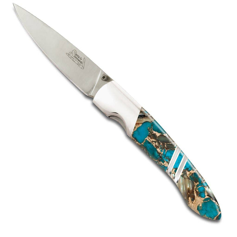 4" Linerlock Knife - Turquoise/Abalone/Bronze