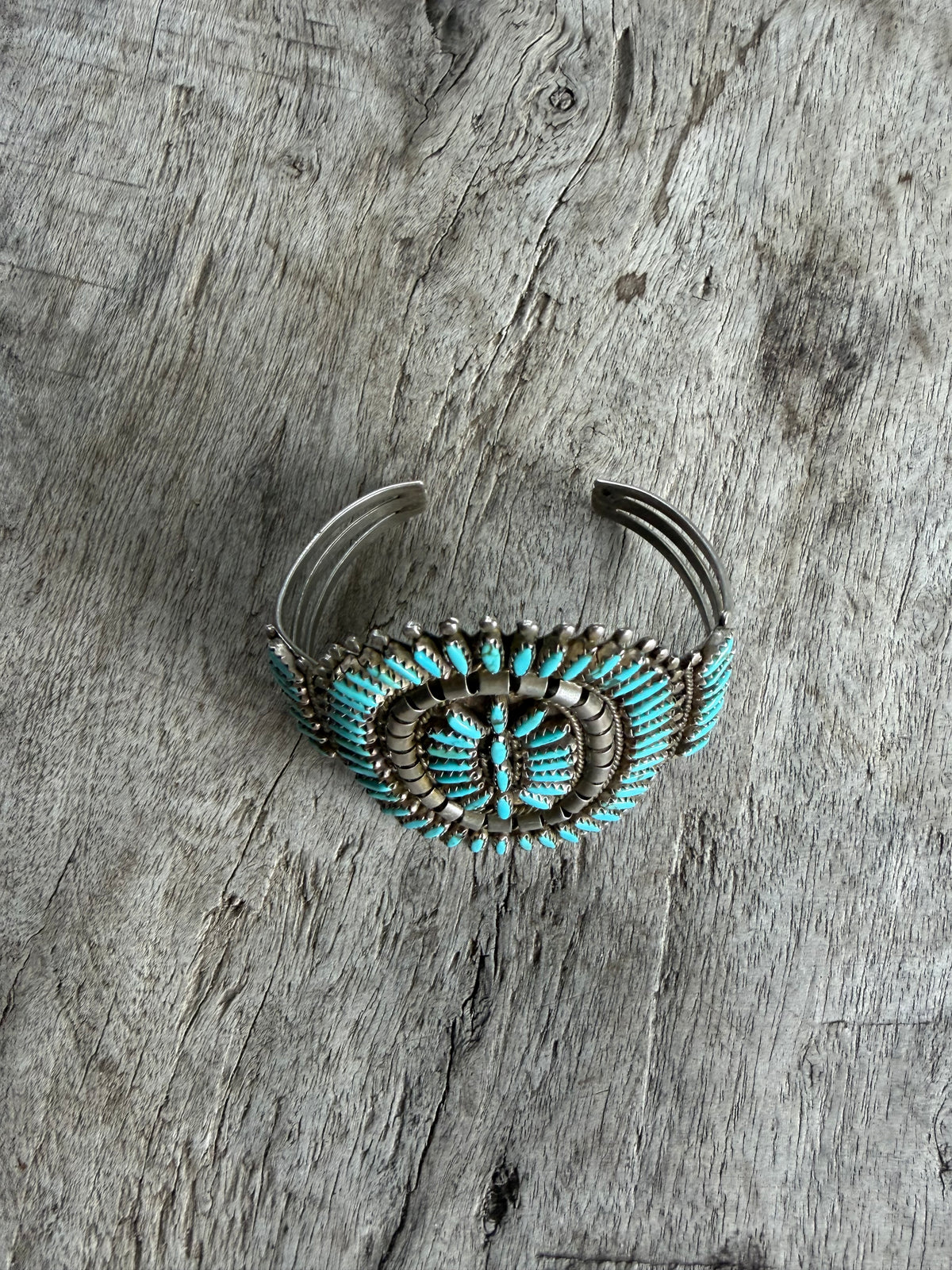 Signed Vintage Zuni Turquoise Cluster Cuff Bracelet