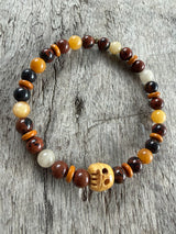Petra Bracelet - Mahogany Jasper / Topaz / Olive Walnute + Ox Bone Skull