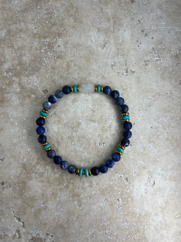 Petra Bracelet - Blue Vein Stone / Turquoise Howlite / Rutilated Quartz